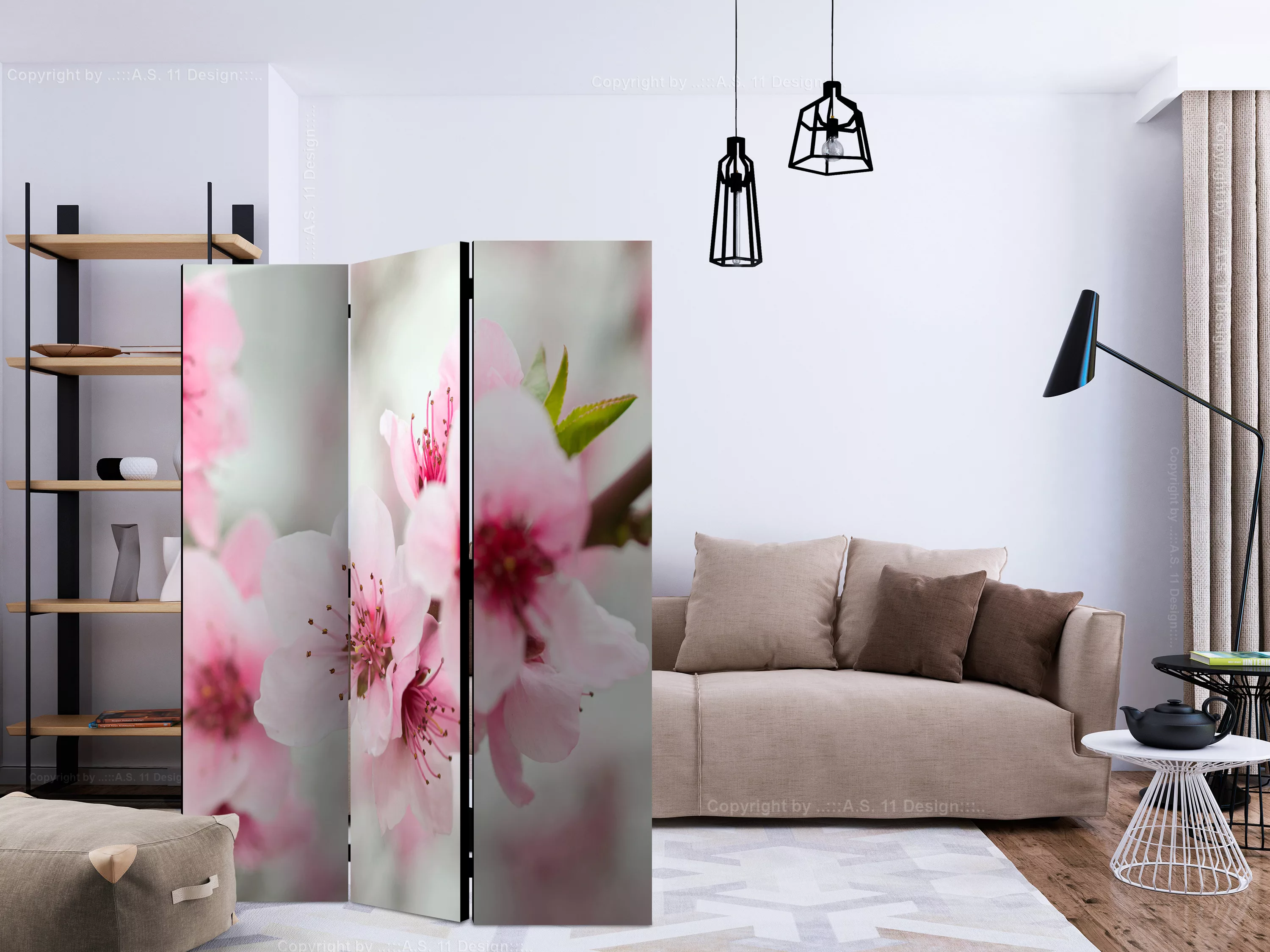 3-teiliges Paravent - Spring, Blooming Tree - Pink Flowers [room Dividers] günstig online kaufen