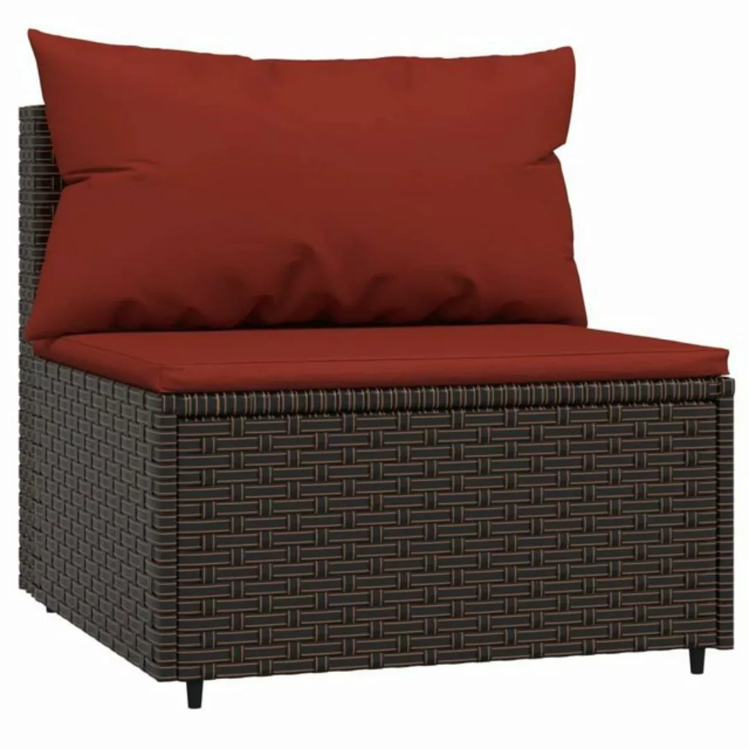 vidaXL Loungesofa Garten-Mittelsofa mit Kissen Braun Poly Rattan, 1 Teile günstig online kaufen