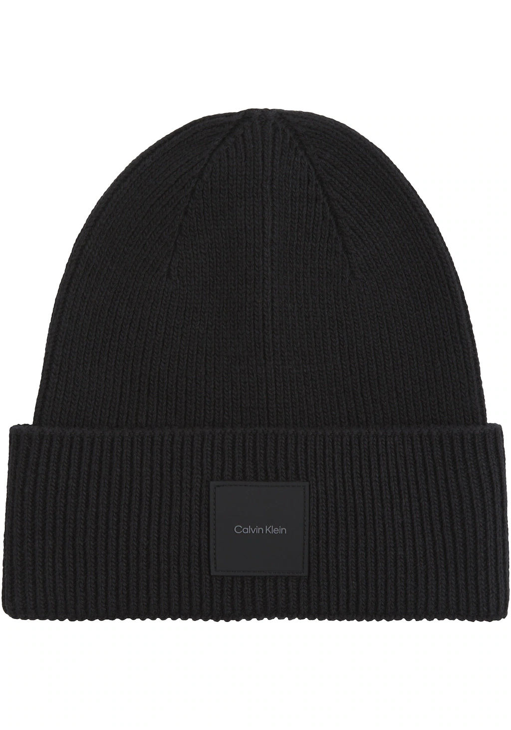 Calvin Klein Beanie "COTTON/WOOL FINE RIB BEANIE", mit Ledermarkenlabel günstig online kaufen