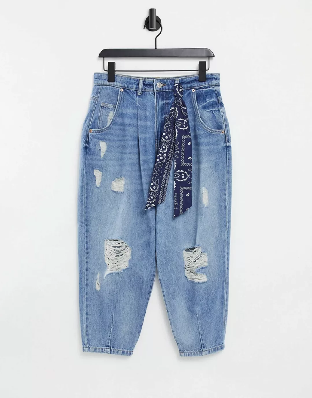 Only – Verna – Jeans in Blau mit Ballonbein und Distressed-Look günstig online kaufen