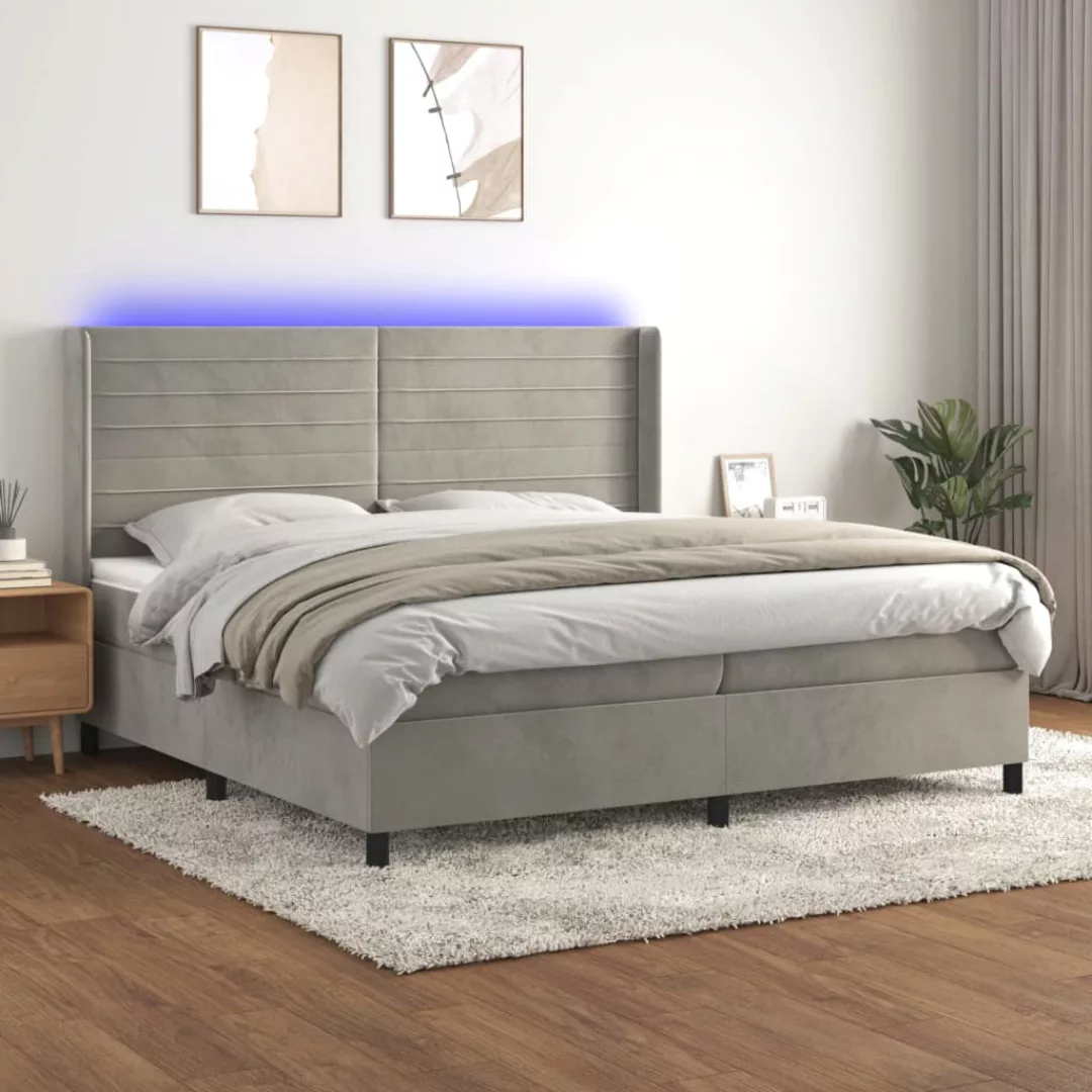 Vidaxl Boxspringbett Mit Matratze & Led Hellgrau 200x200 Cm Samt günstig online kaufen