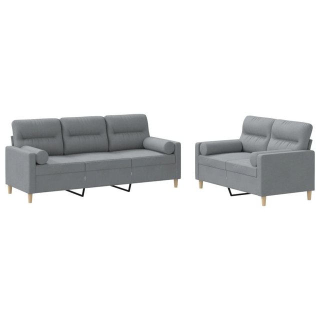 vidaXL Sofa 2-tlg. Sofagarnitur mit Kissen Hellgrau Stoff günstig online kaufen