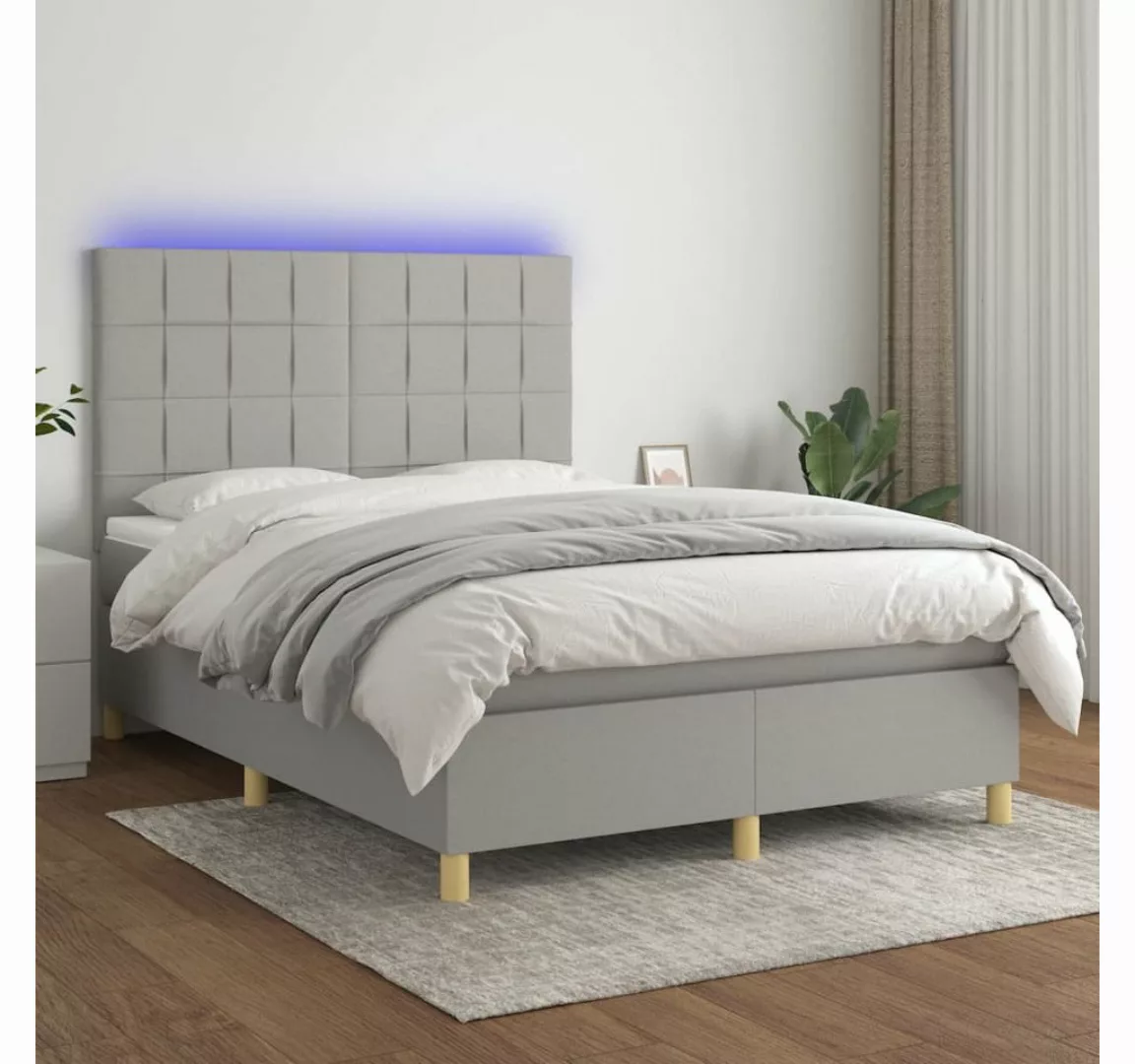 vidaXL Boxspringbett Boxspringbett mit Matratze LED Hellgrau 140x200 cm Sto günstig online kaufen