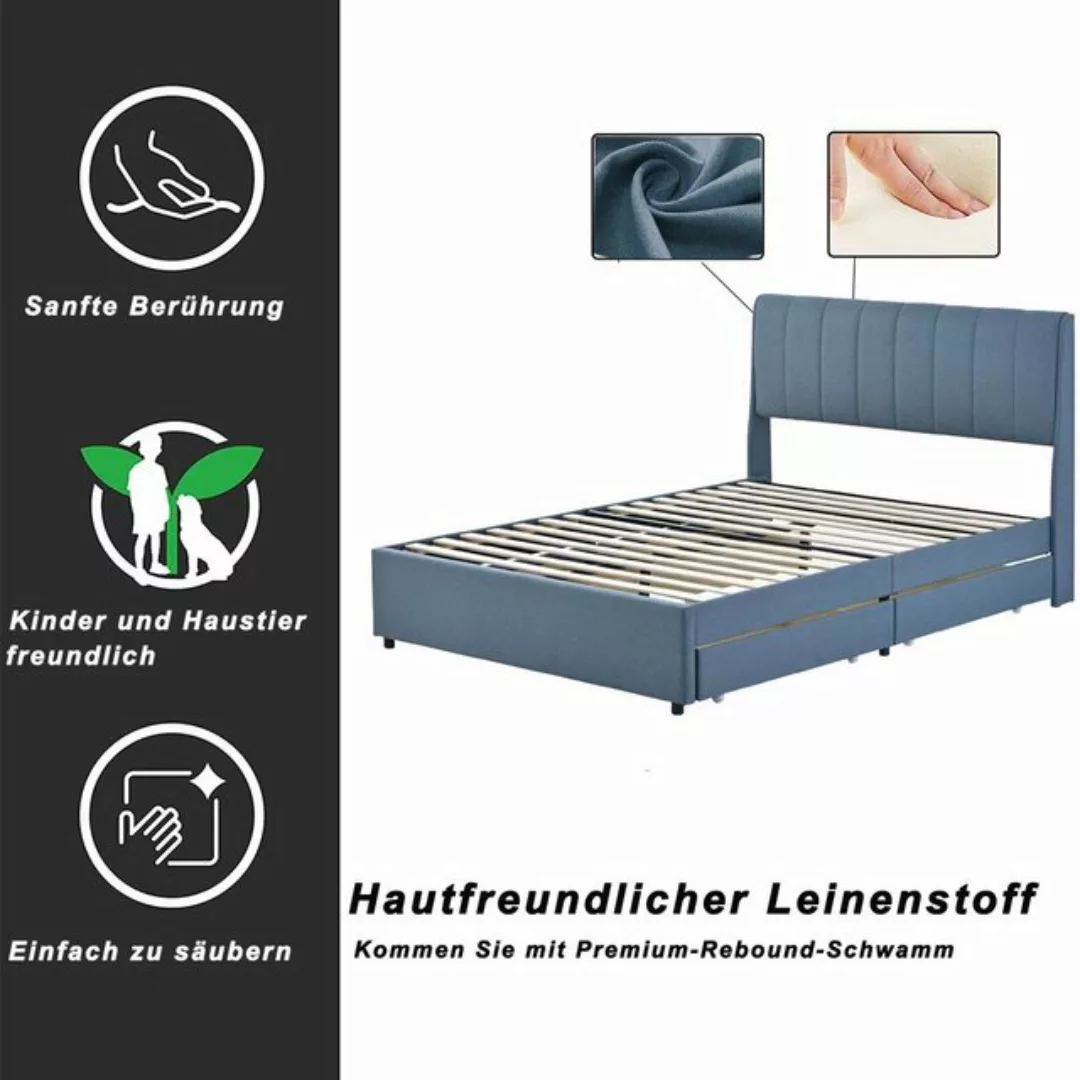 WISHDOR Polsterbett Doppelbett mit Schubladen und Rückenlehne (140 x 200 cm günstig online kaufen