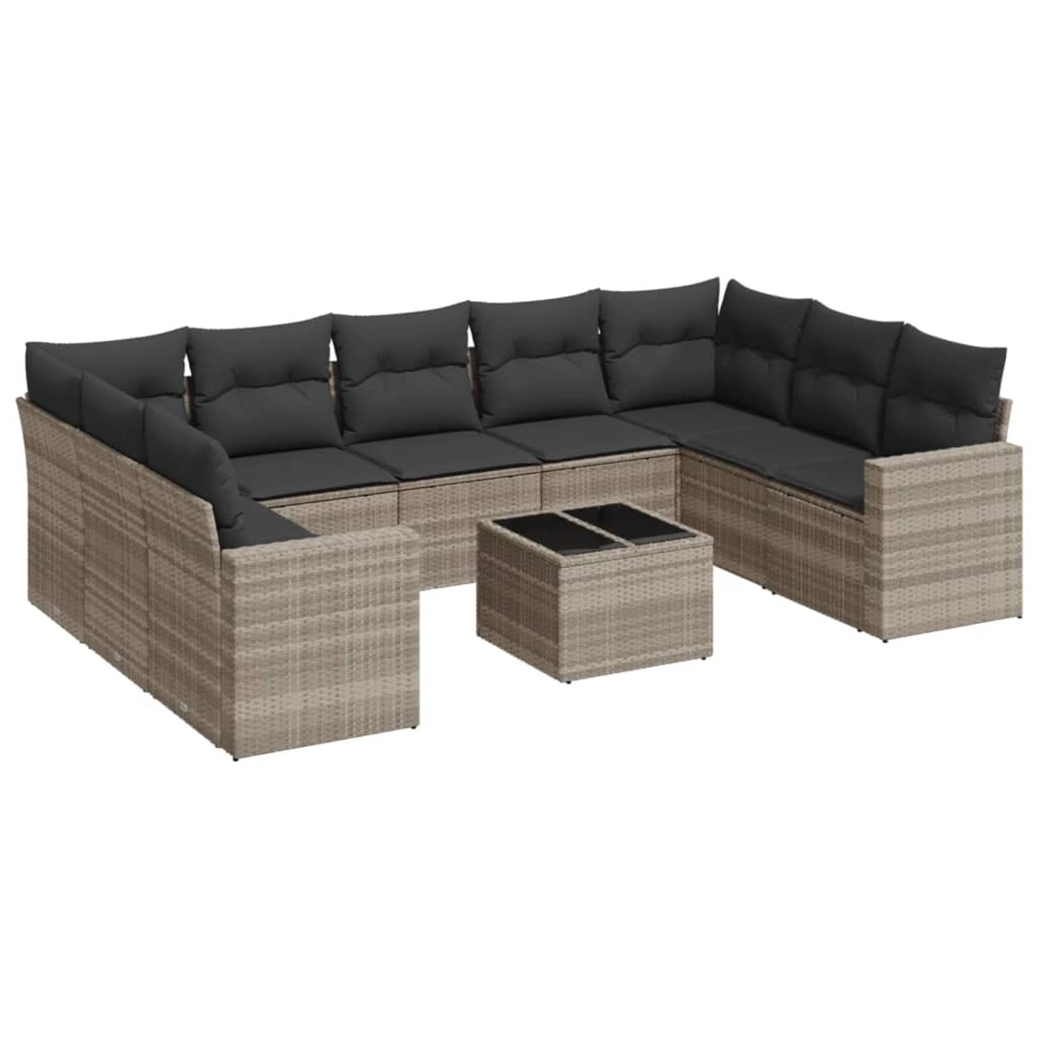 vidaXL 10-Tlg Garten-Sofagarnitur mit Kissen Hellgrau Poly Rattan 3219402 günstig online kaufen
