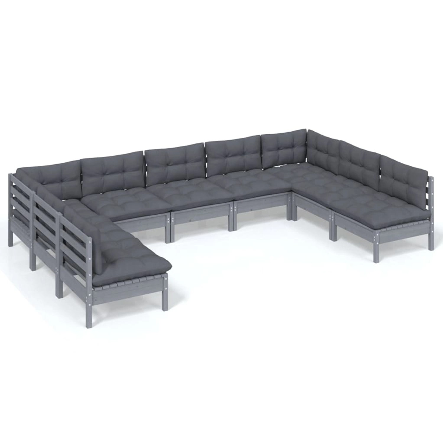 9-tlg. Garten-lounge-set Mit Kissen Grau Kiefer Massivholz günstig online kaufen