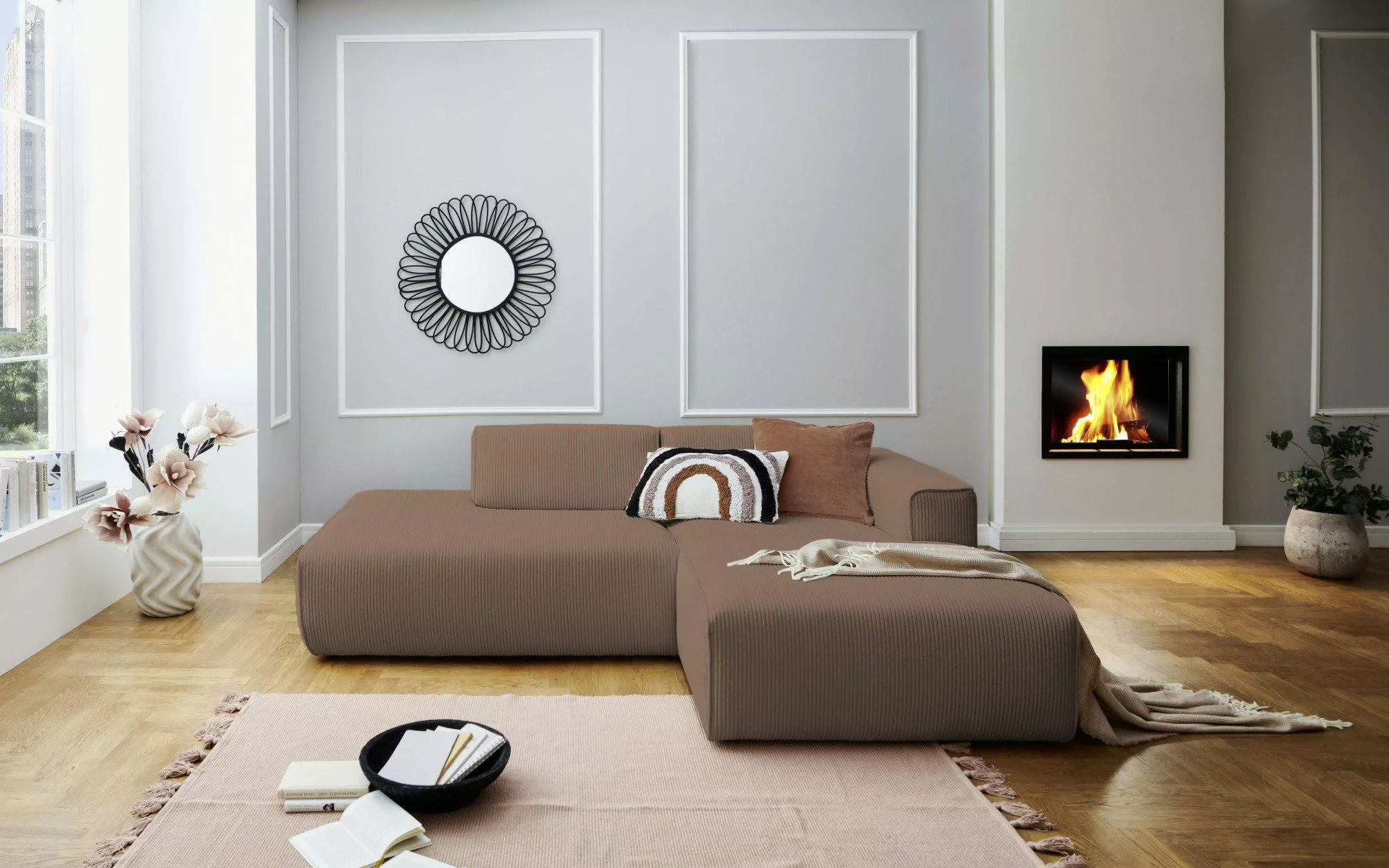 andas Ecksofa "Noord mit Kedernaht, Breite 227 cm", Cord, Struktur, Webstof günstig online kaufen