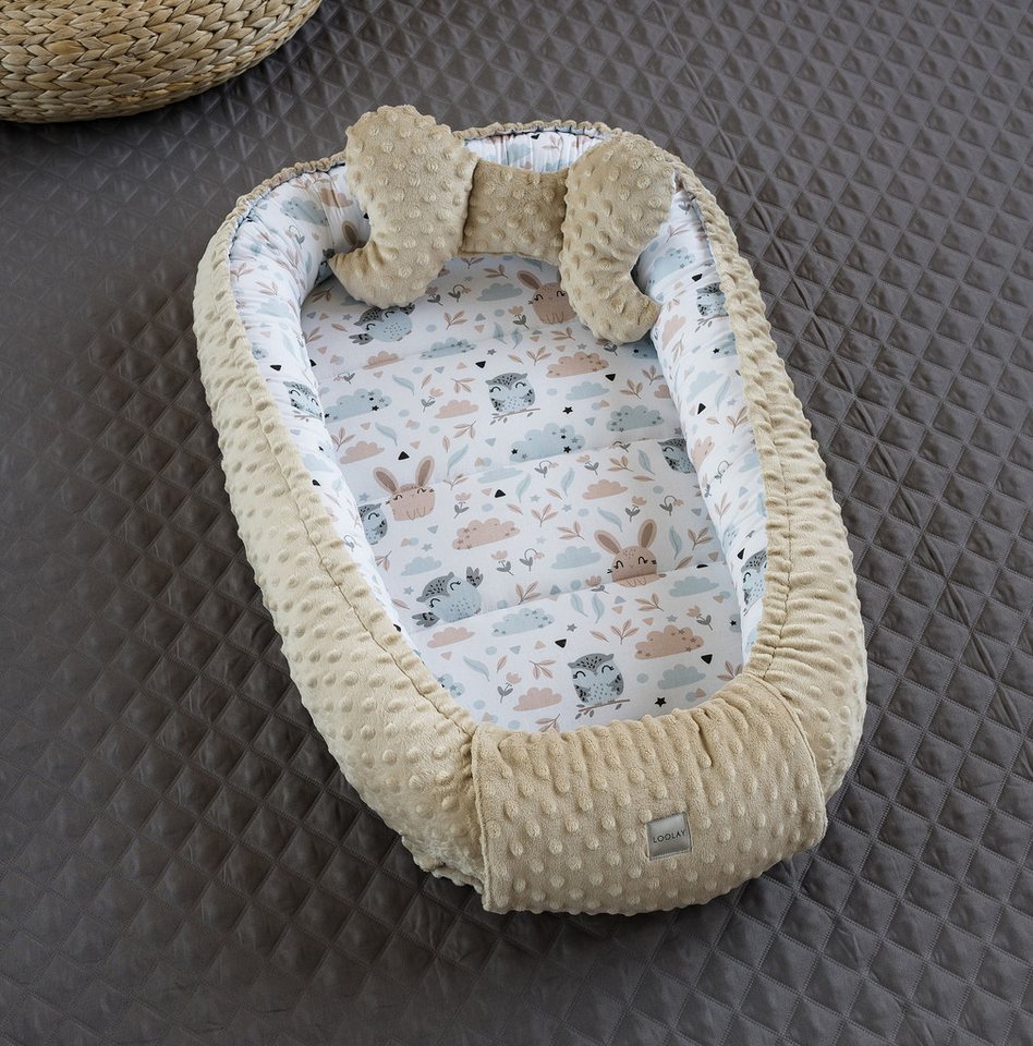 Loolay Baby-Reisebett HASE Beige Weiß/ MINKY Fleece BEIGE Babynest Babyauss günstig online kaufen