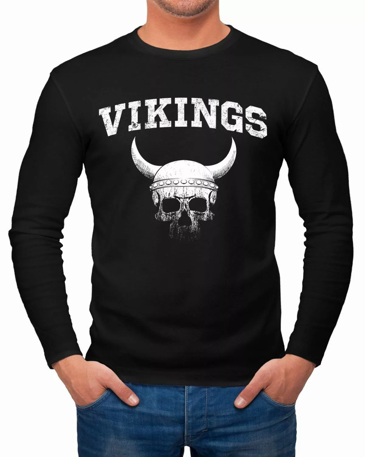 Neverless Longsleeve Herren Longsleeve Wikinger-Helm Skull günstig online kaufen