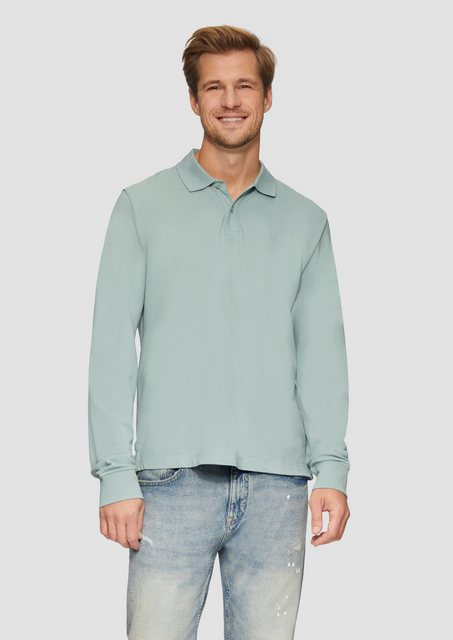 s.Oliver Langarmshirt Poloshirt aus Piqué mit Logo-Stickerei Stickerei günstig online kaufen