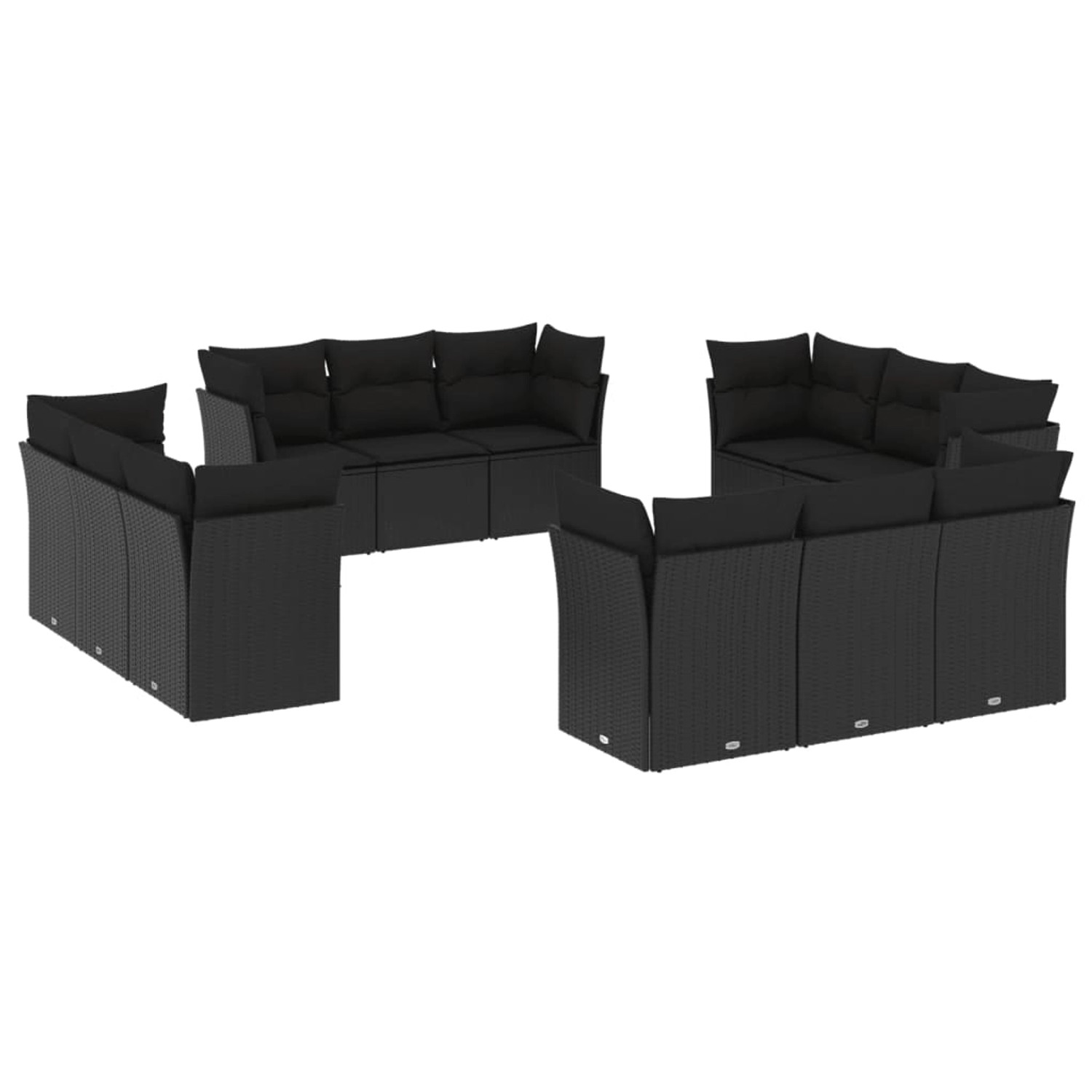 vidaXL 12-Tlg Garten-Sofagarnitur mit Kissen Schwarz Poly Rattan 3249164 günstig online kaufen