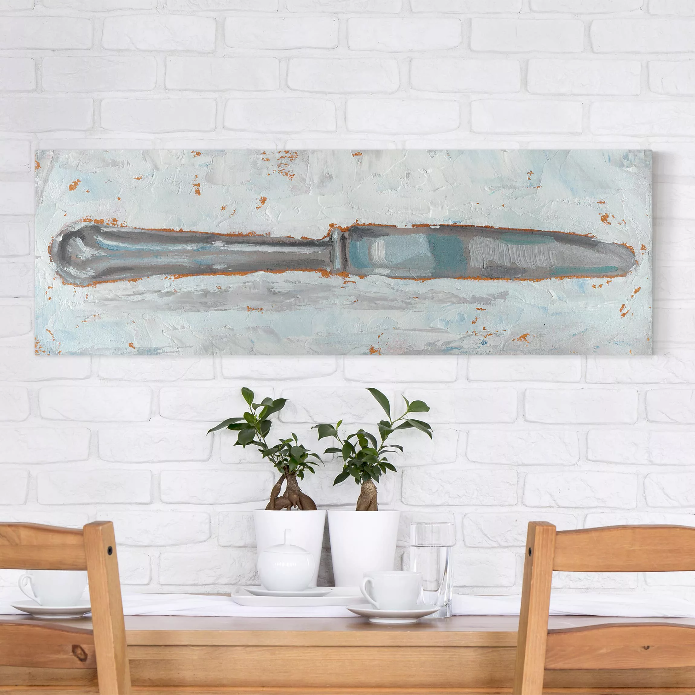 Leinwandbild Küche - Panorama Impressionistisches Besteck - Messer günstig online kaufen