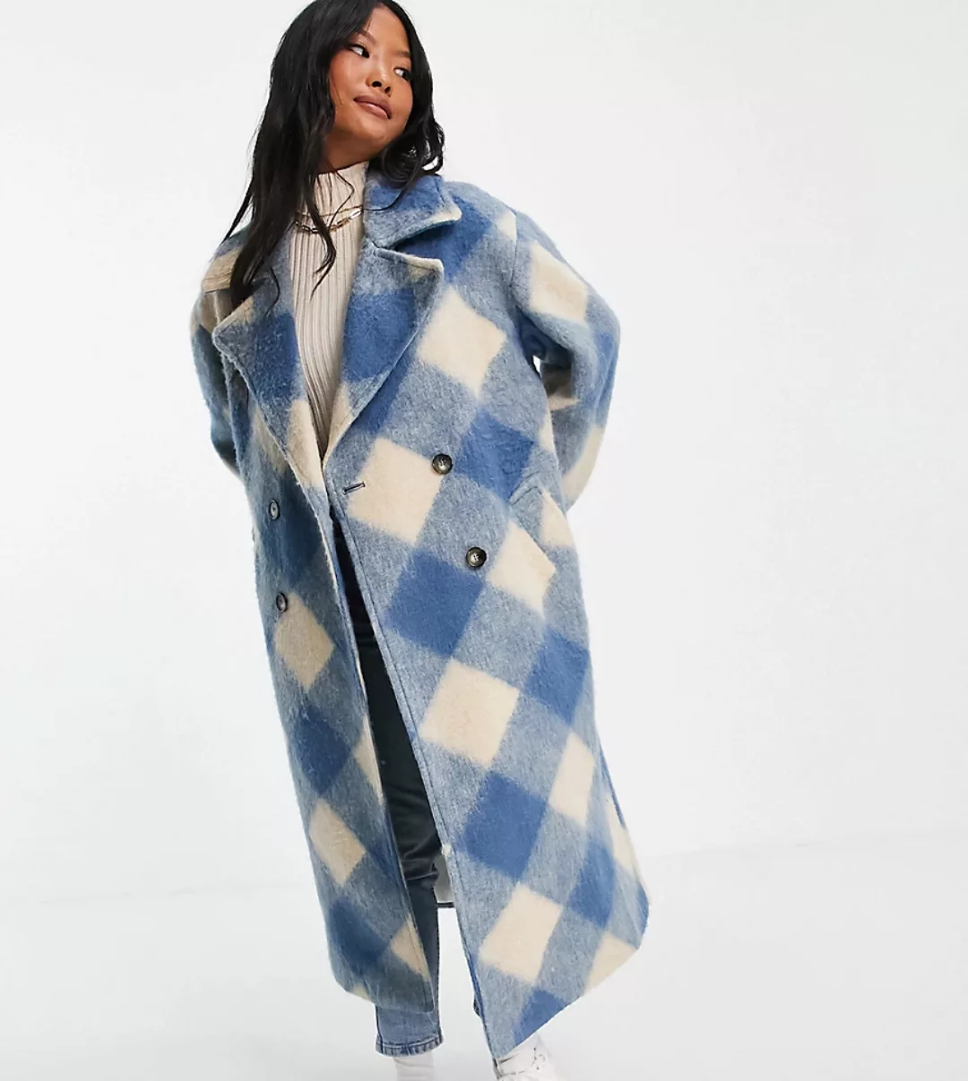 ASOS DESIGN Petite – Hero – Oversize-Mantel mit rautenförmigem Karomuster-M günstig online kaufen