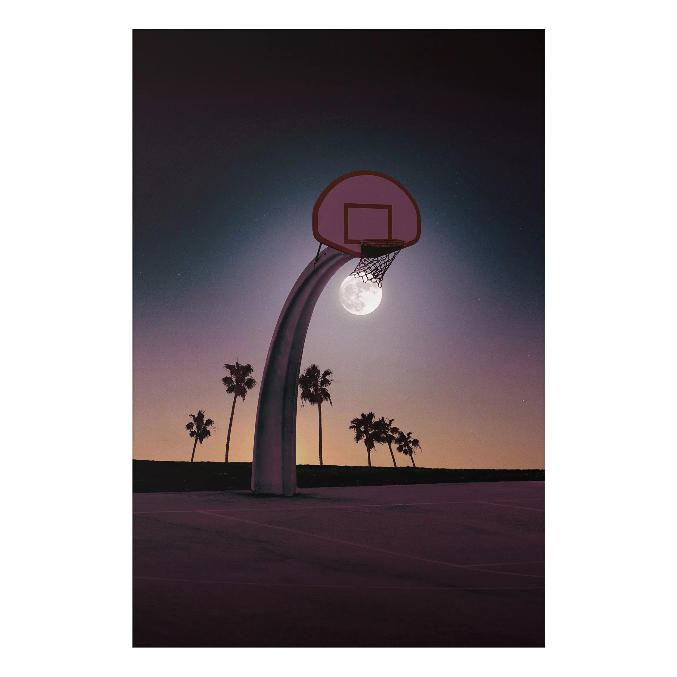 Alu-Dibond Bild Kunstdruck - Hochformat 2:3 Basketball mit Mond günstig online kaufen