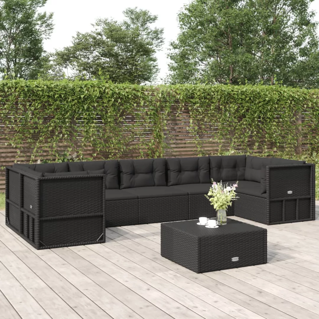 Vidaxl 7-tlg. Garten-lounge-set Mit Kissen Schwarz Poly Rattan günstig online kaufen