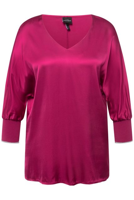 Ulla Popken Druckbluse Bluse Satin V-Ausschnitt 3/4-Fledermausärmel günstig online kaufen