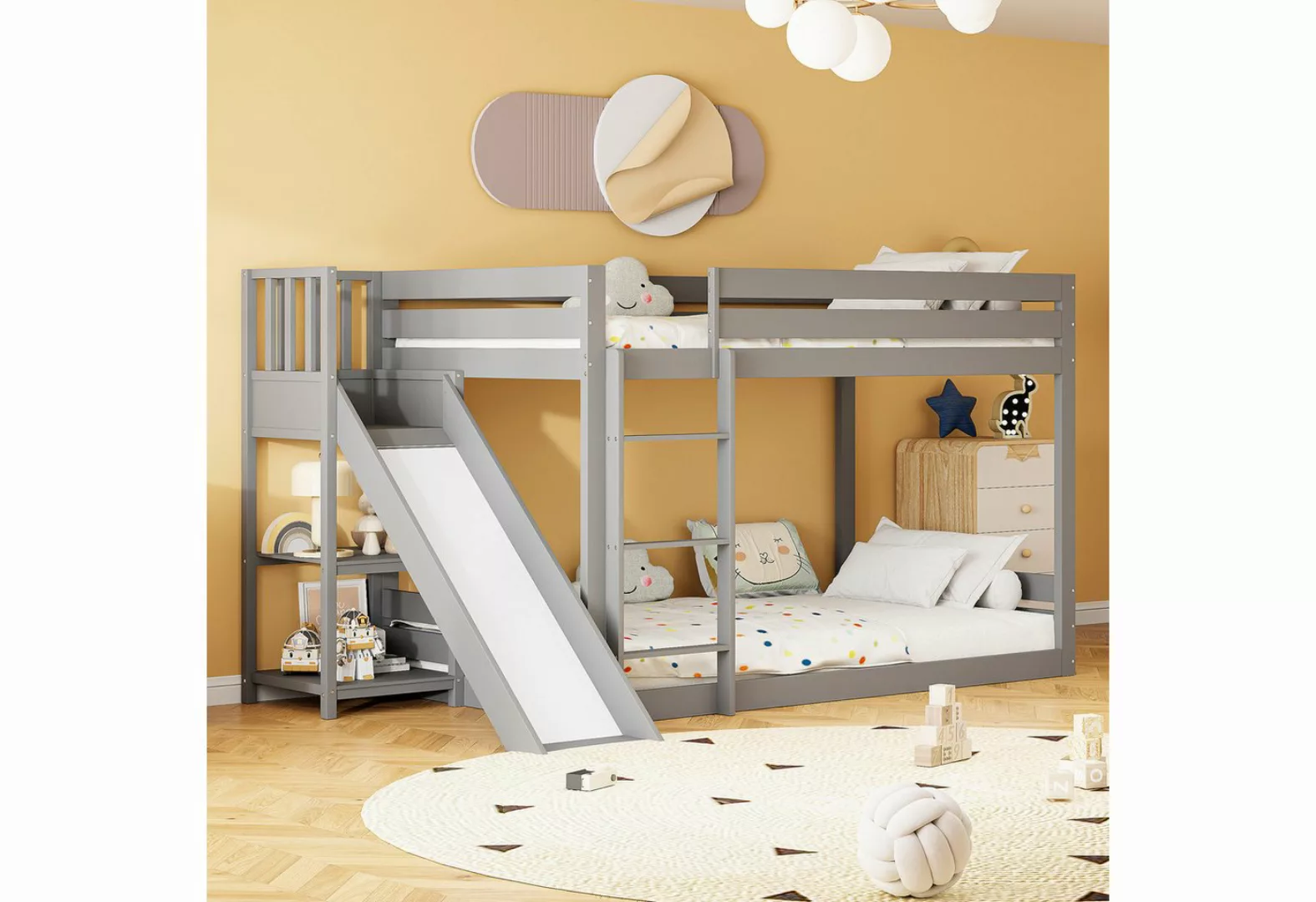 OKWISH Etagenbett Kinderbett 90*200, Bett aus Kiefernholz (mit Leiter und R günstig online kaufen