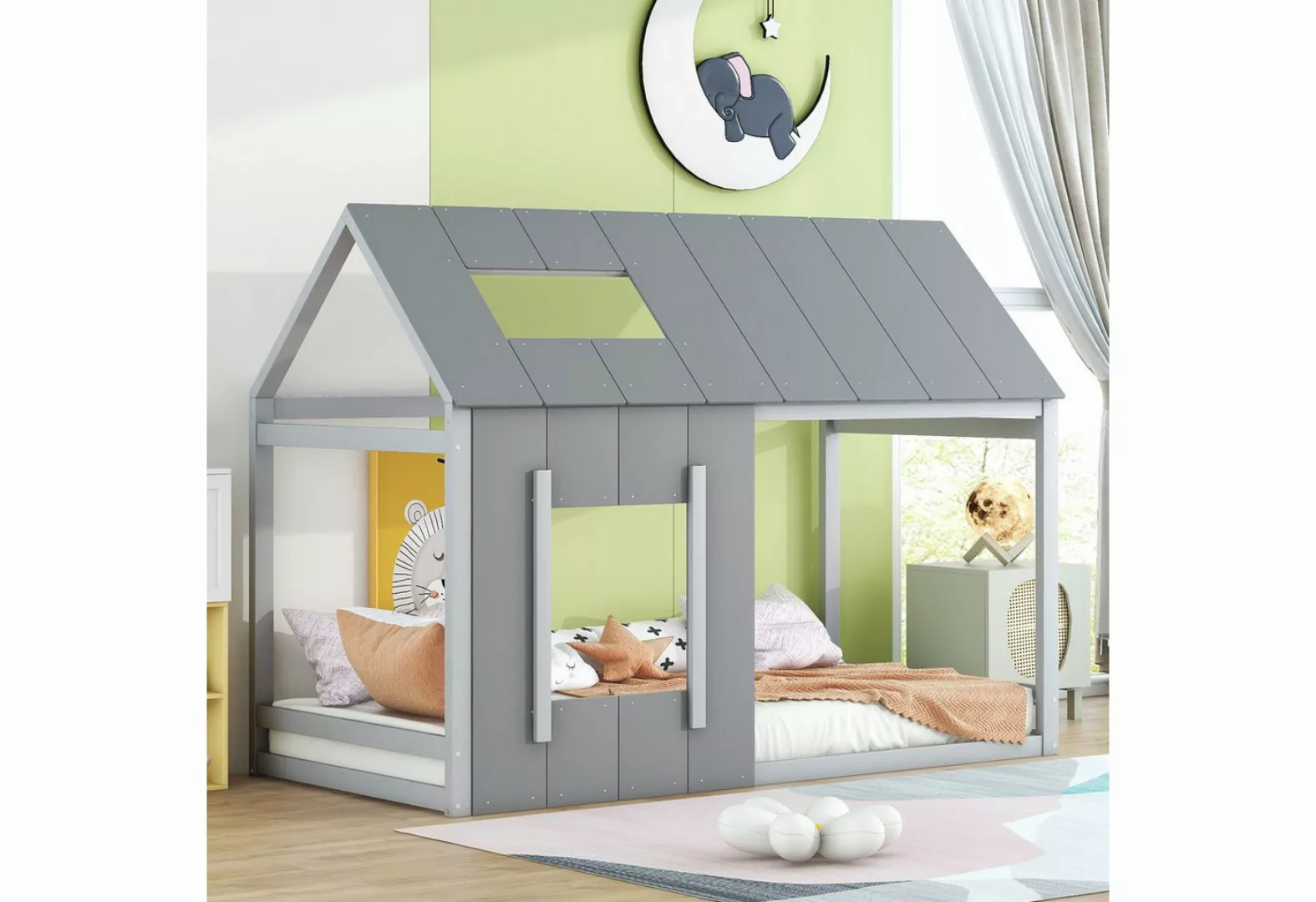 KoDise Kinderbett Holzbett 90 x 200cm Bettrahmen Hausbett mit Dach und Fens günstig online kaufen