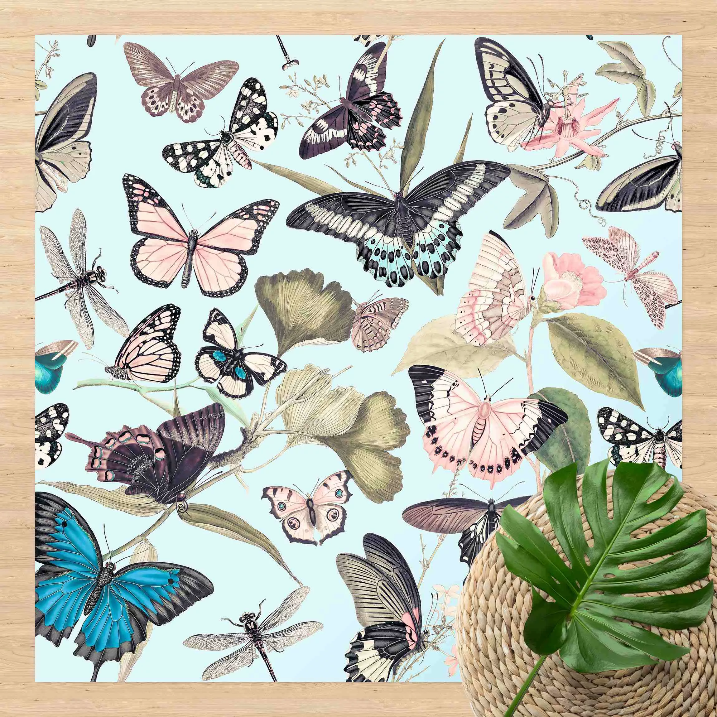 Vinyl-Teppich Vintage Collage - Schmetterlinge und Libellen günstig online kaufen