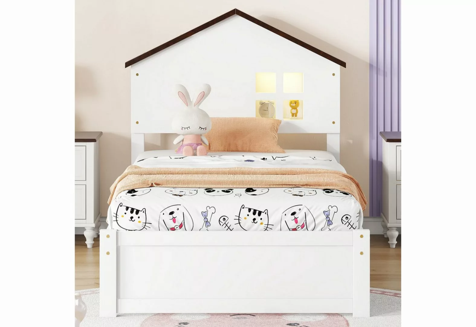 XDeer Kinderbett 90*200cm hausförmiges Kinderbett, flaches Bett, weiß, klei günstig online kaufen