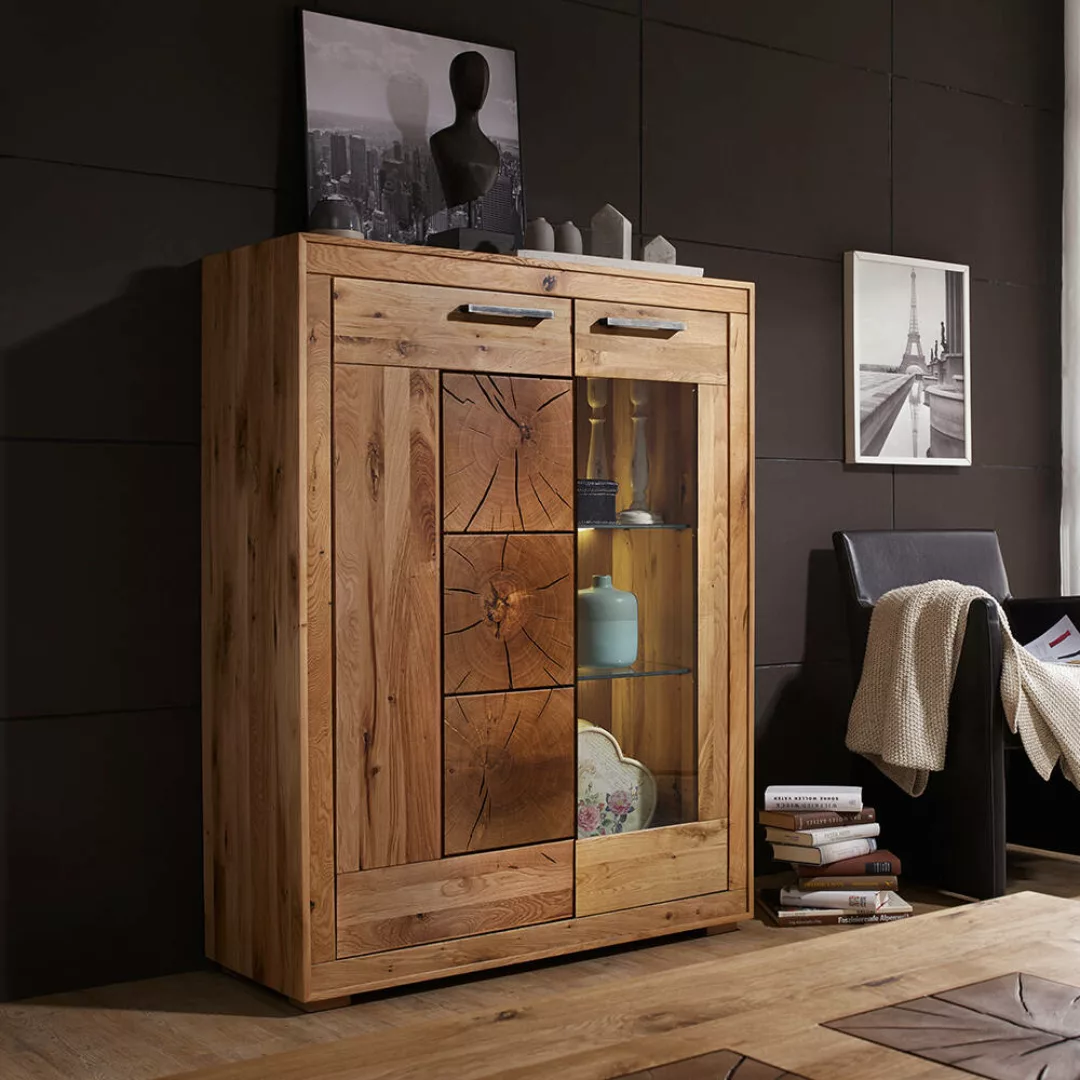 Highboard 103cm breit mit Beleuchtung, Kernbuche massiv geölt, montiert, WI günstig online kaufen