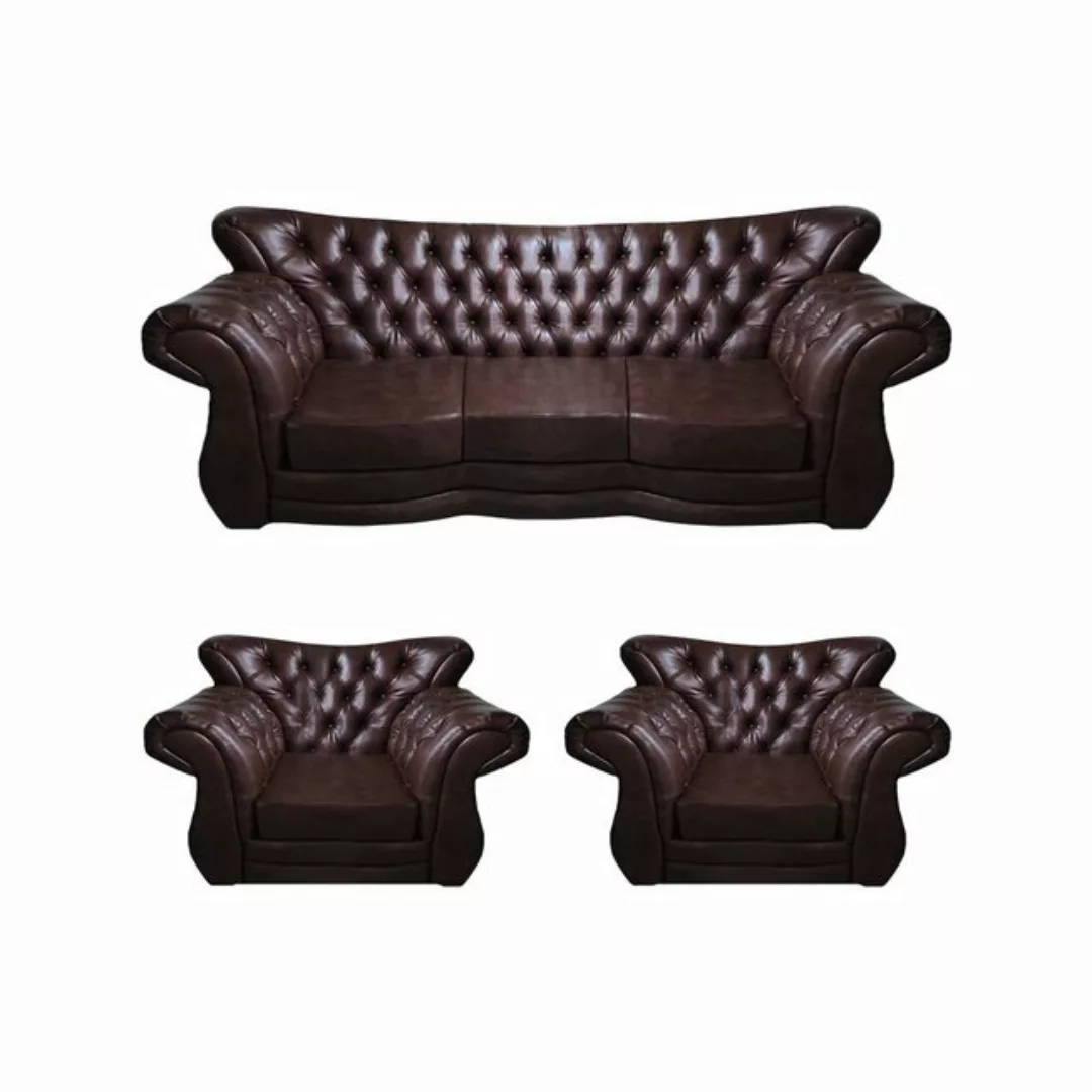 JVmoebel Chesterfield-Sofa Leder Sofa Set 3tlg Sitzmöbel Braun Sofagarnitur günstig online kaufen