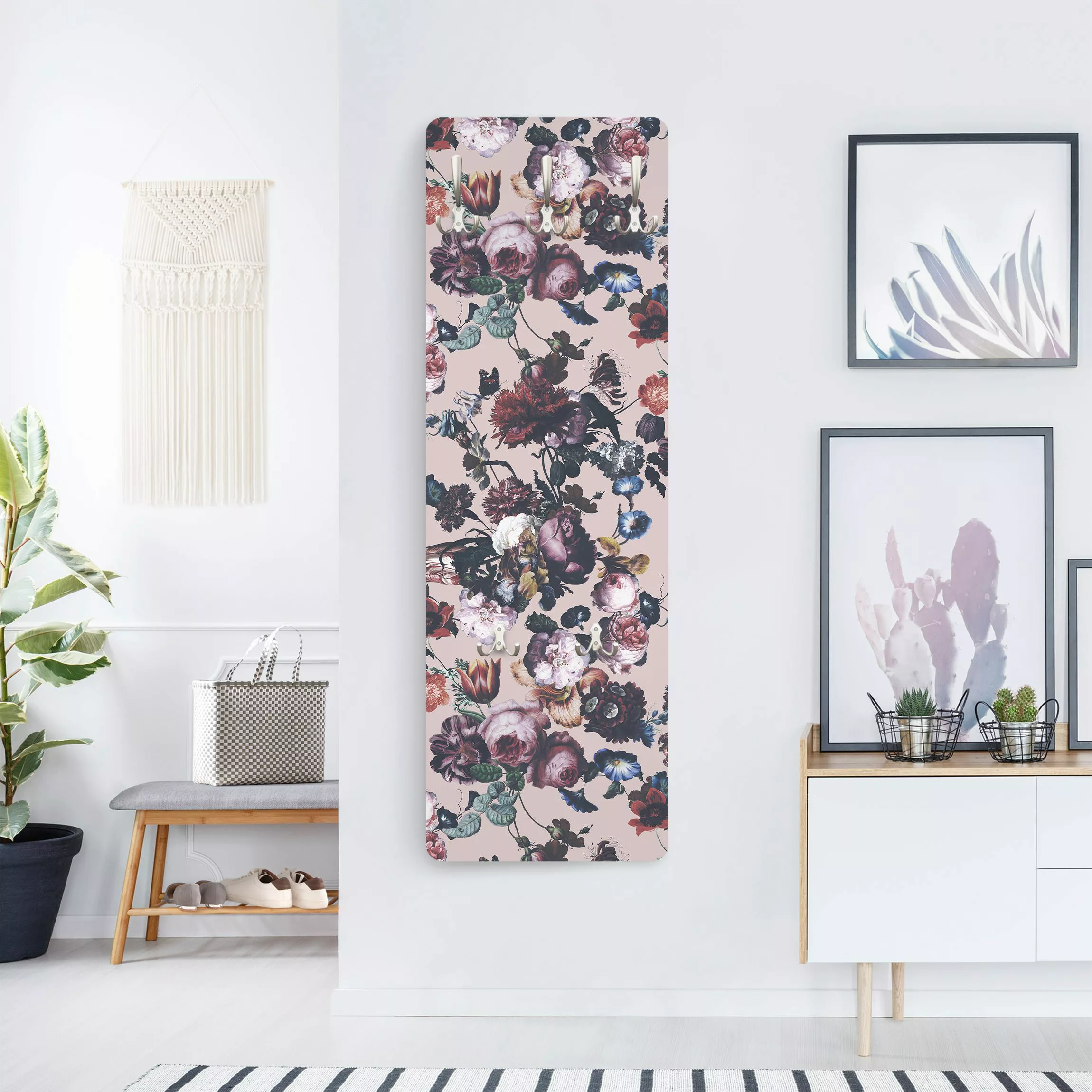 Wandgarderobe Holzpaneel Altmeisterliche Blüten mit Tulpen und Rosen auf Ro günstig online kaufen