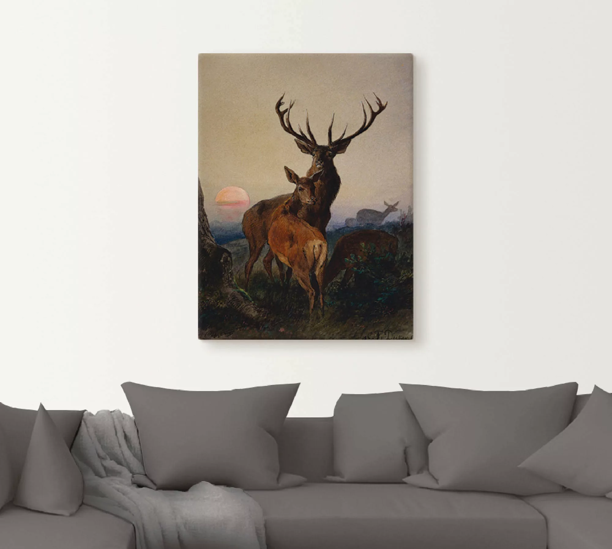 Artland Wandbild »Hirsch und ein Reh bei Sonnenuntergang«, Wildtiere, (1 St günstig online kaufen