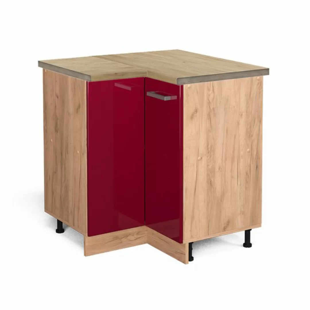 Vicco Eckunterschrank R-Line, Bordeaux Hochglanz/Goldkraft Eiche, 75.6 cm, günstig online kaufen