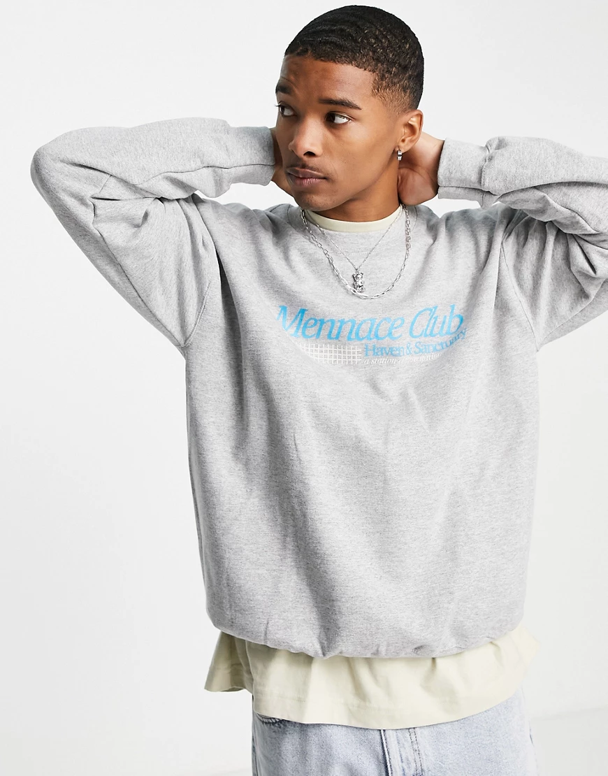 Mennace – Sweatshirt in Grau mit „Mennace Club“-Print auf der Brust günstig online kaufen