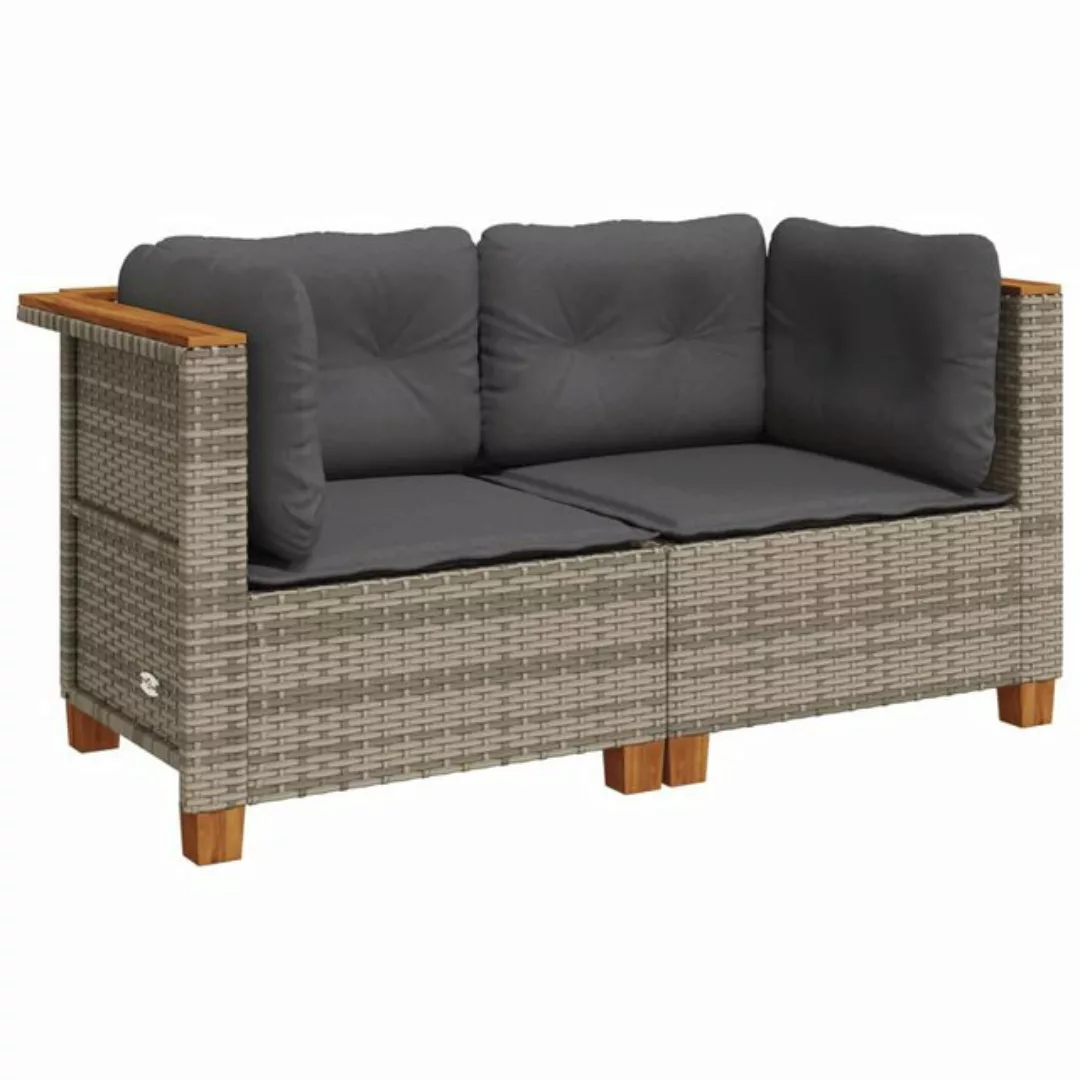 vidaXL Loungesofa Garten-Ecksofas mit Kissen 2 Stk. Grau Poly Rattan günstig online kaufen