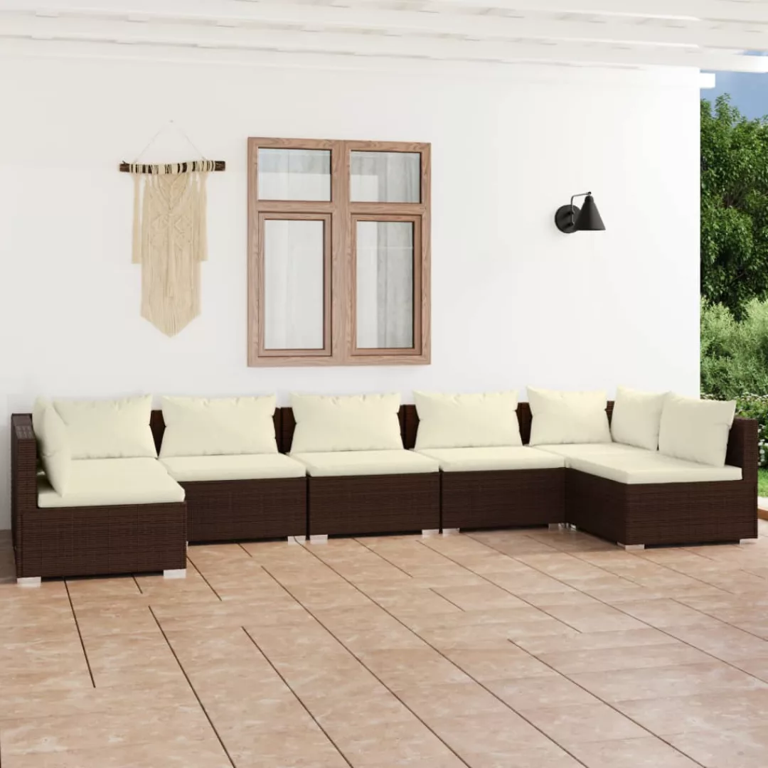 Vidaxl 7-tlg. Garten-lounge-set Mit Kissen Poly Rattan Braun günstig online kaufen