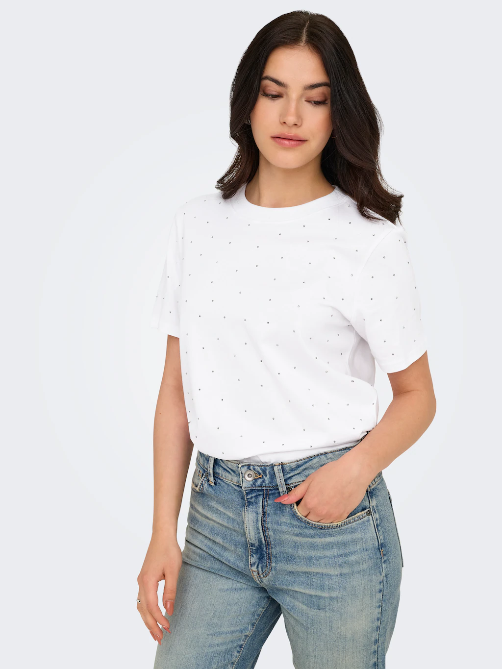 ONLY Kurzarmshirt "ONLMONJA S/S STUDS TEE JRS", mit Glitzer-Effekt günstig online kaufen