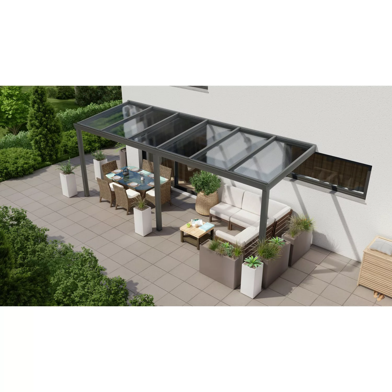 Terrassenüberdachung Professional 600 cm x 200 cm Anthrazit Struktur PC Kla günstig online kaufen