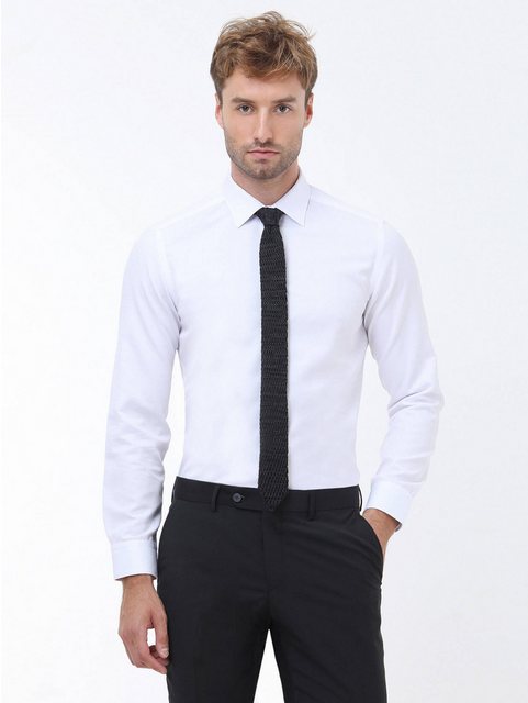 KİP Langarmhemd Weißes Gerades Slim Fit Weben Klassisches Baumwollmischhemd günstig online kaufen