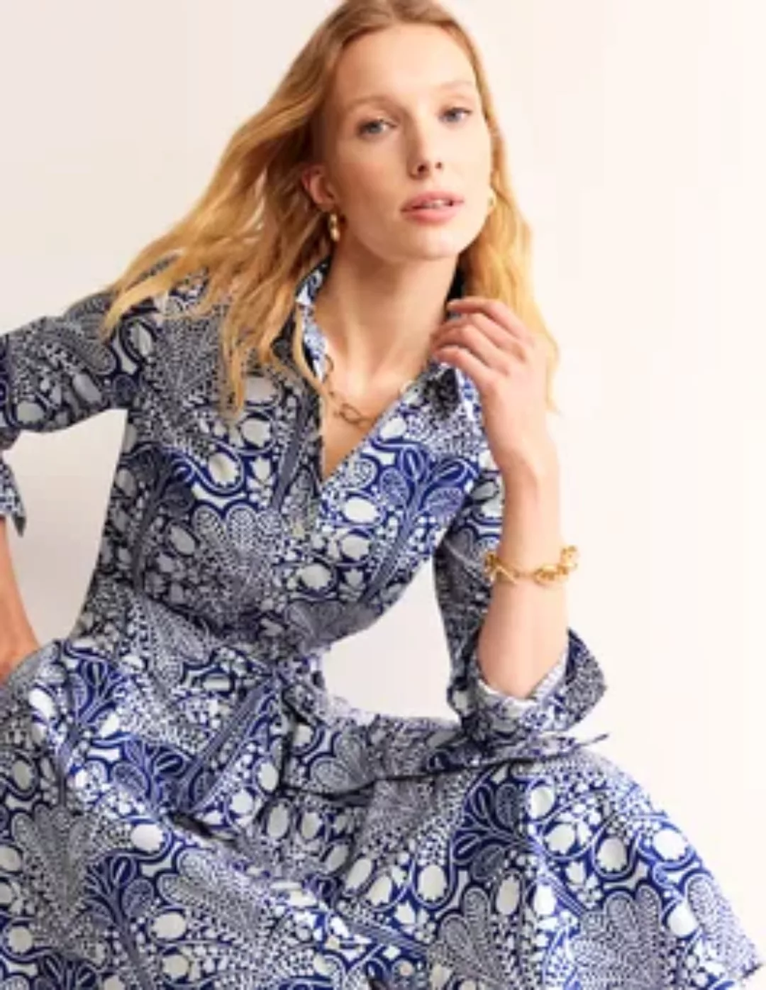 Amy Midi-Hemdblusenkleid aus Baumwolle Damen Boden, Surf the Web, Gardenia günstig online kaufen