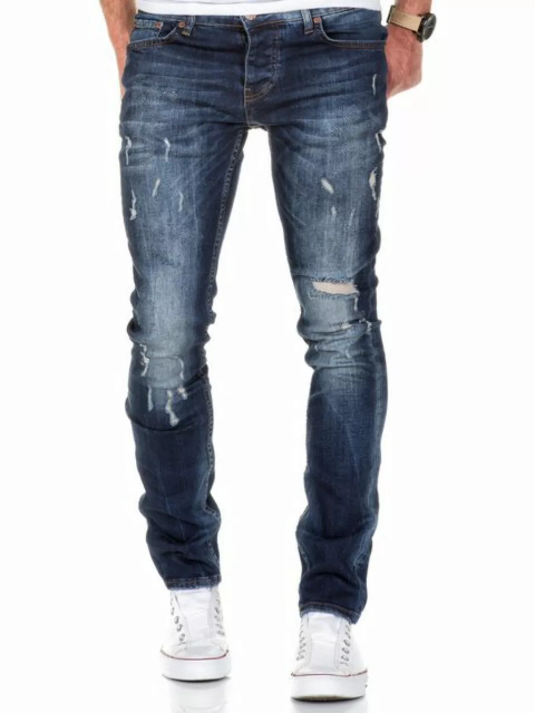 REPUBLIX Gerade Jeans RYDEL Herren Männer Regular Straight Fit Destroyed Je günstig online kaufen