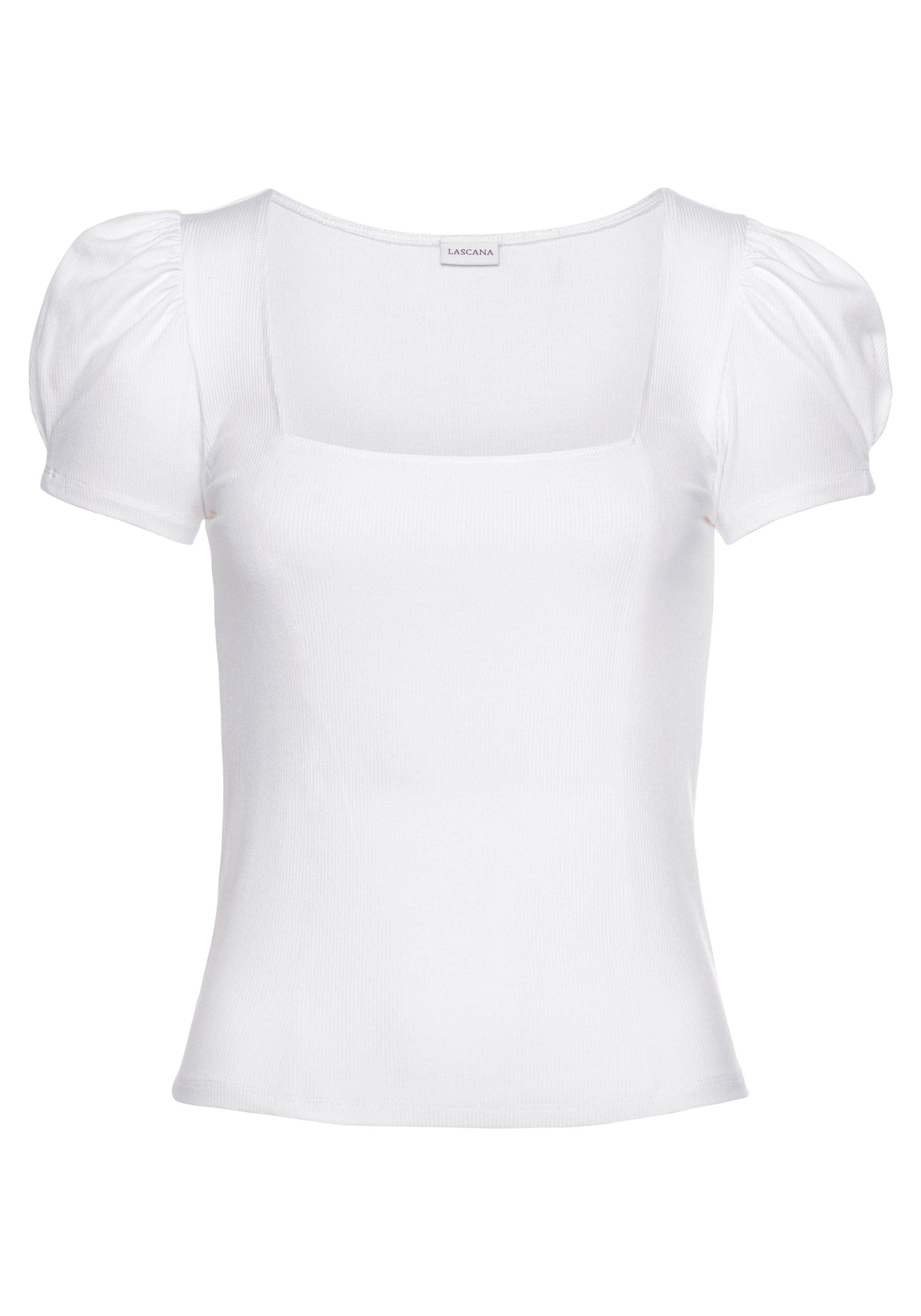 LASCANA Kurzarmshirt, aus gerippter Ware, T-Shirt mit leichten Puffärmeln, günstig online kaufen
