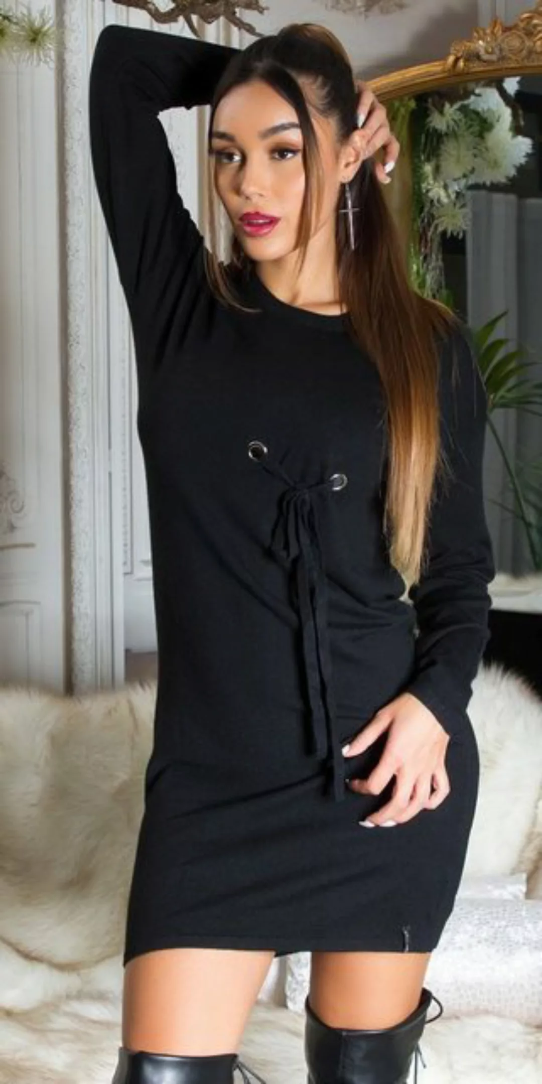 Koucla Minikleid langarm, Longpullover Kleid Pullover Damen günstig online kaufen