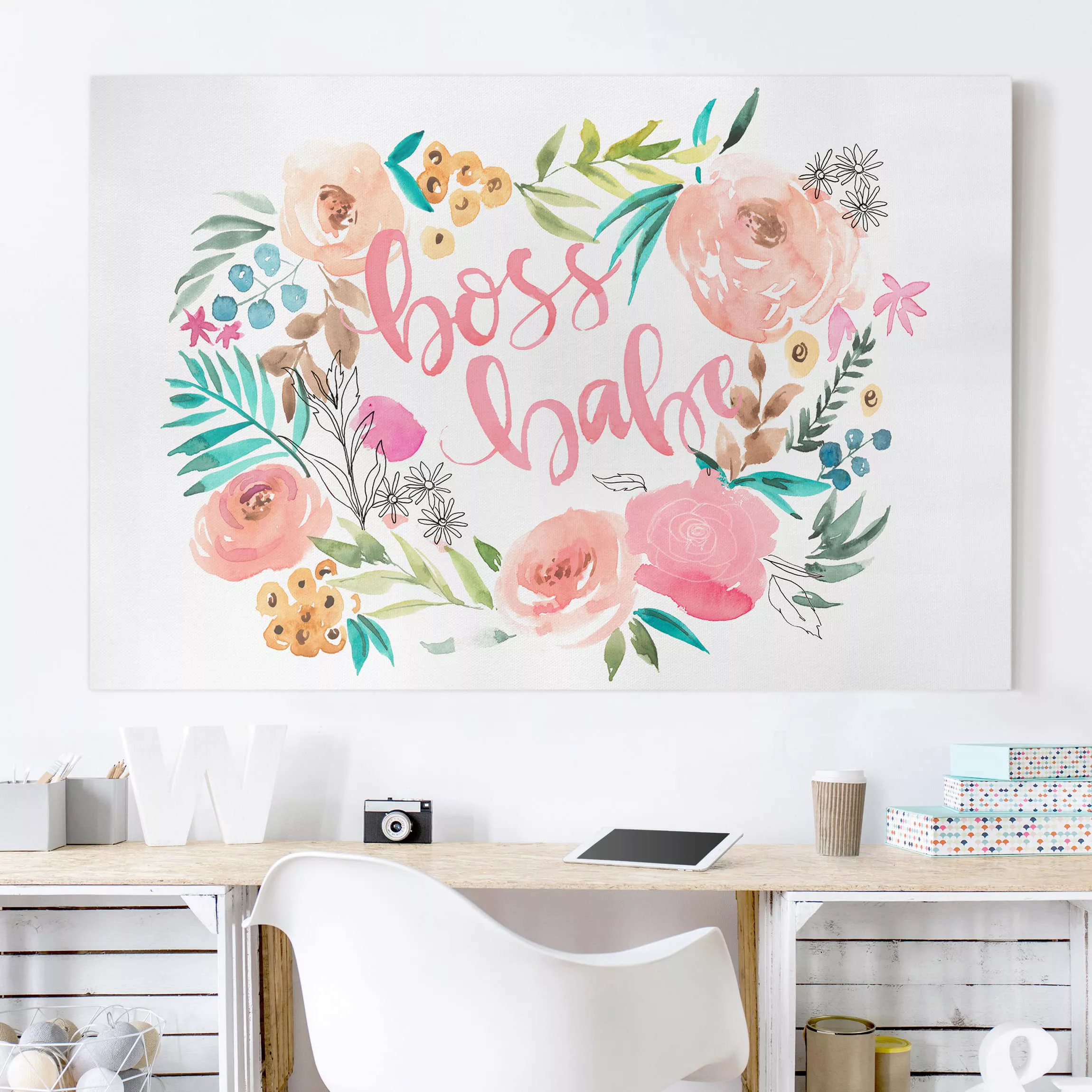 Leinwandbild Kinderzimmer - Querformat Rosa Blüten - Boss Babe günstig online kaufen
