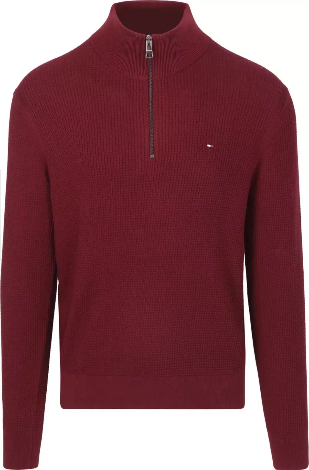 Tommy Hilfiger Half Zip Kabelpullover Bordeaux - Größe L günstig online kaufen