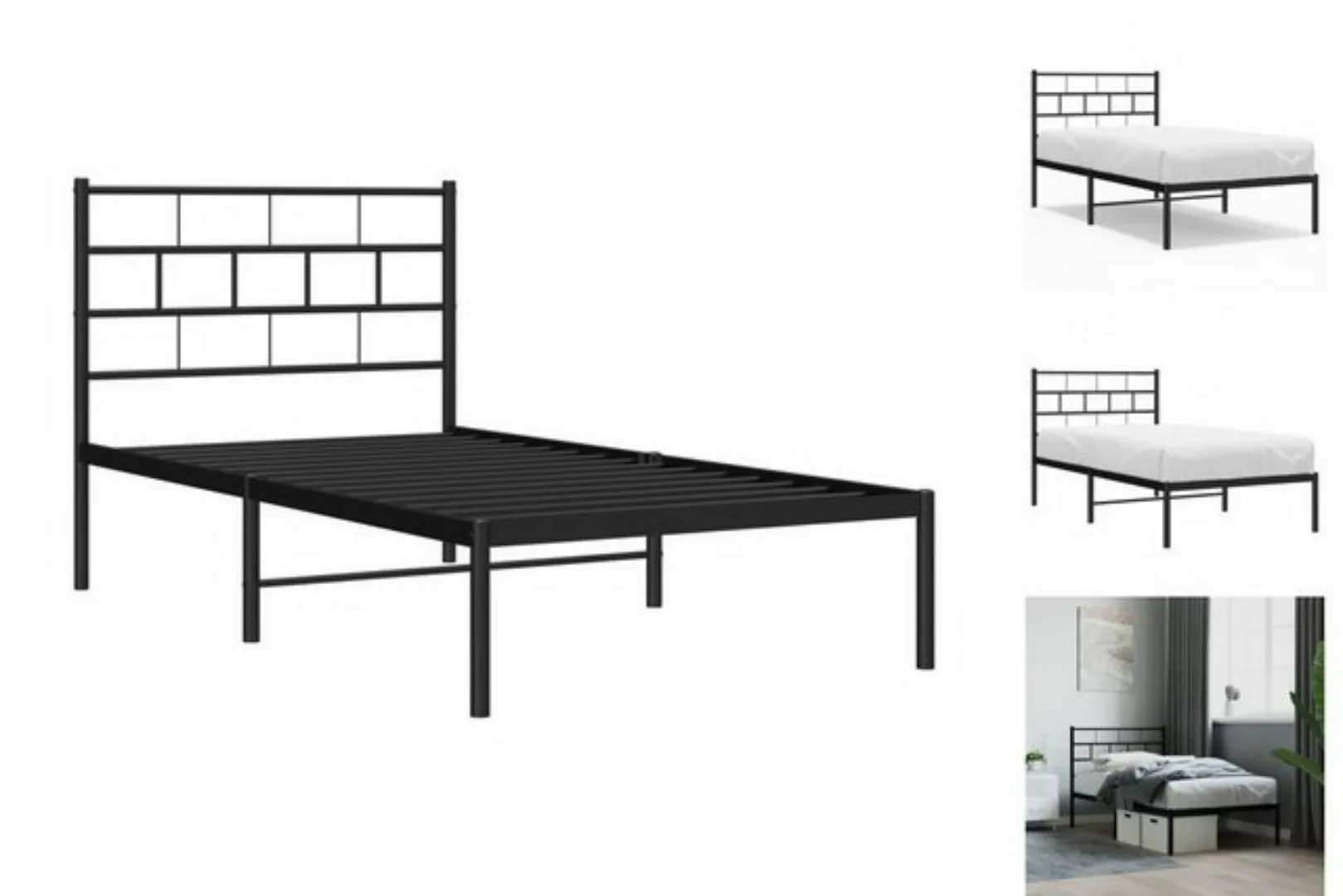 vidaXL Bettgestell Bettrahmen mit Kopfteil Metall Schwarz 90x200 cm Bett Be günstig online kaufen