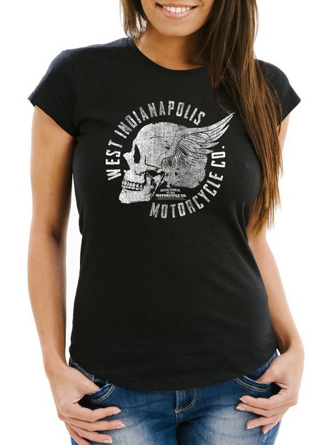 Neverless Print-Shirt Damen T-Shirt Motorrad Biker Totenkopf Skull Wings Vi günstig online kaufen