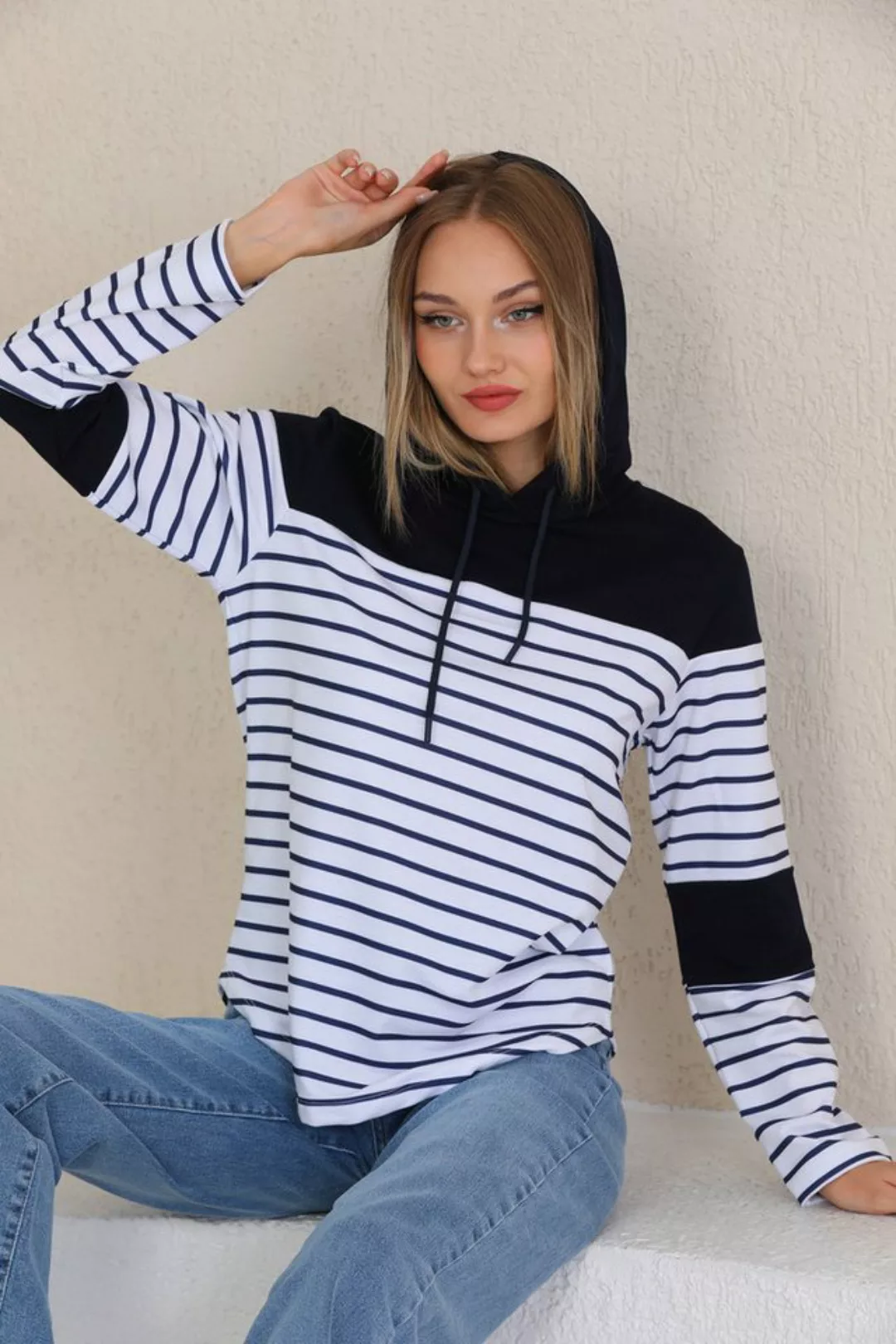 Bongual Sweatshirt Hoodie Kapuzensweatshirt Longsleeve mit Streifen günstig online kaufen