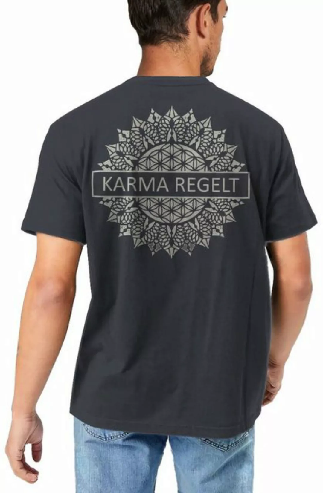 MAKAYA T-Shirt mit Rücken Druck Herren Lustig Spruch Karma Regelt Esoterik günstig online kaufen