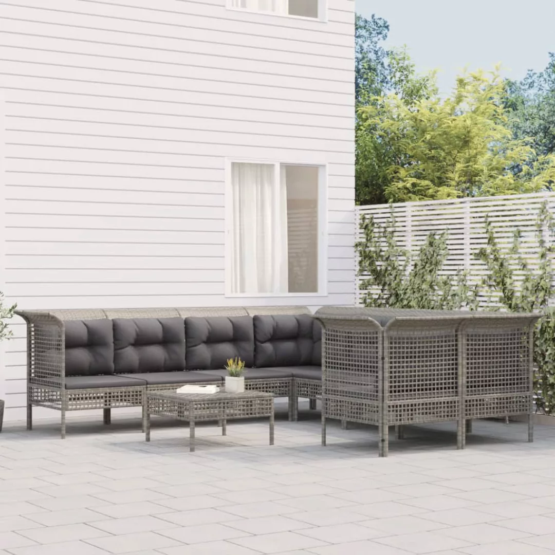 Vidaxl 8-tlg. Garten-lounge-set Mit Kissen Grau Poly Rattan günstig online kaufen