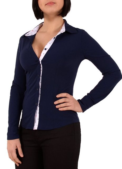 ESRA Langarmbluse Damen Bluse Langarm Damen Bluse langarm Hemdbluse Longblu günstig online kaufen