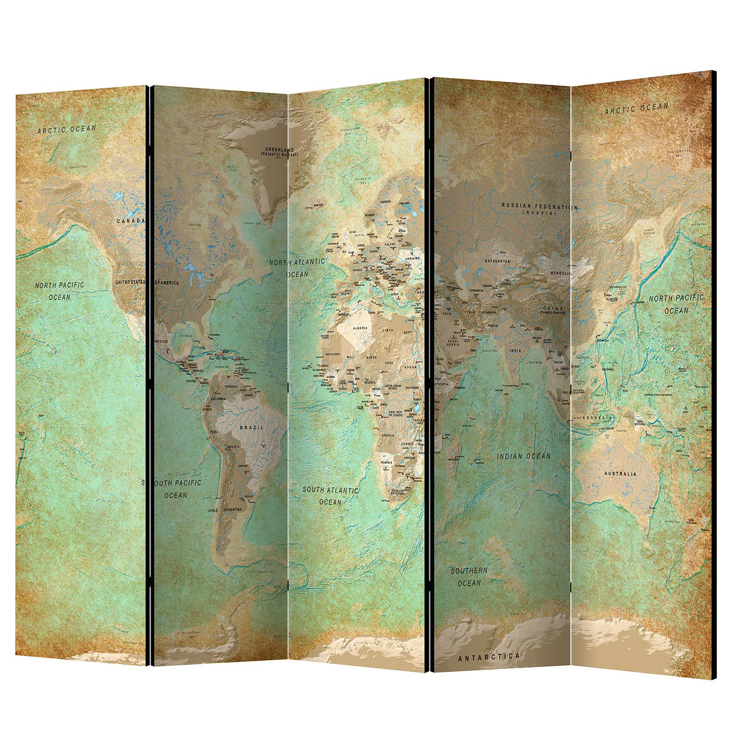 home24 Paravent Turquoise World Map günstig online kaufen