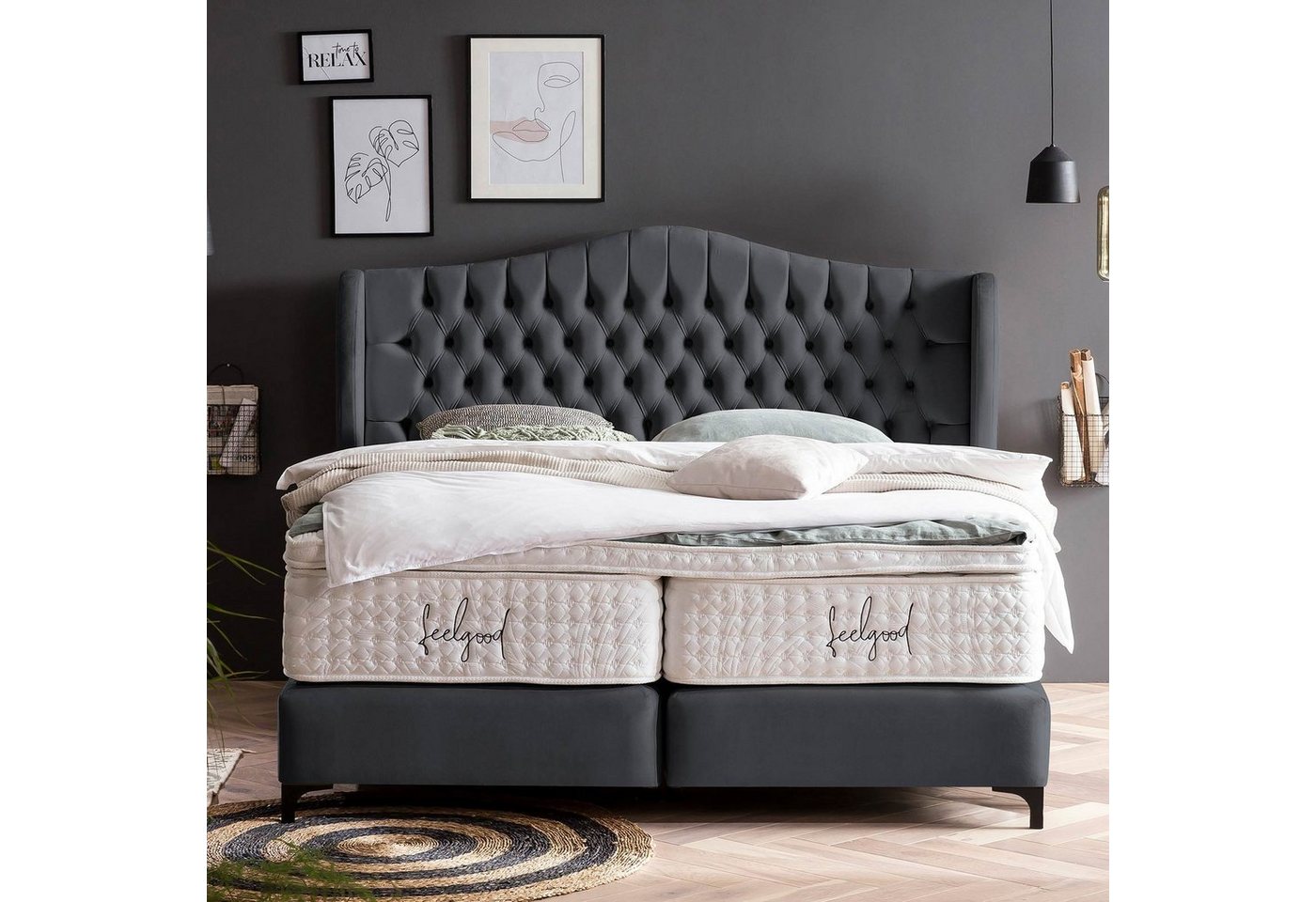 BettCo Boxspringbett Maison (in Schwarz Velours, 200 x 200 cm), Chesterfiel günstig online kaufen