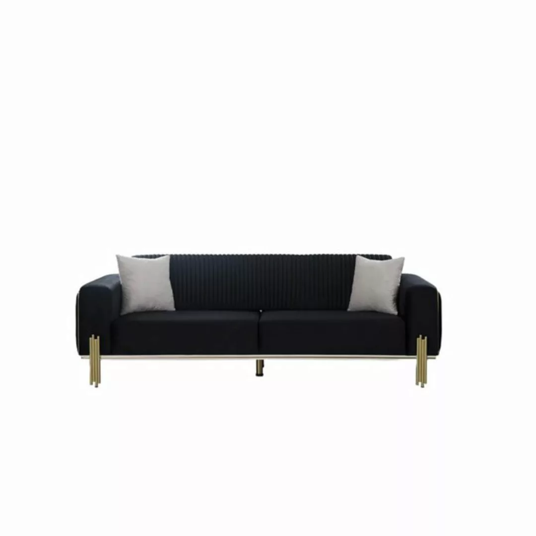 Xlmoebel 3-Sitzer Modernes schwarzes Edelstahl-Polster-Sofa mit Dreisitzer- günstig online kaufen